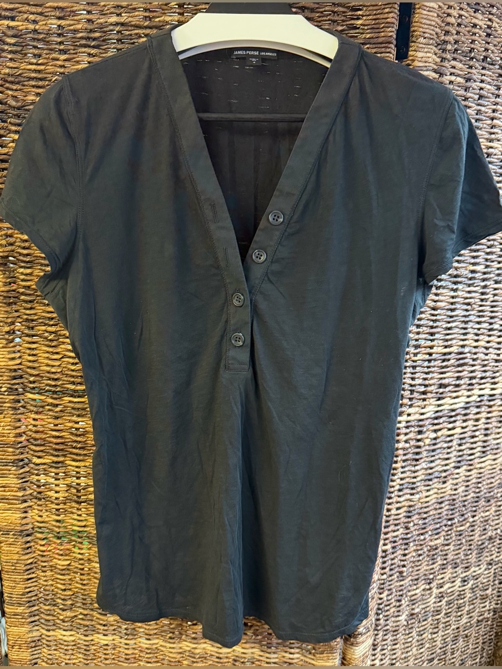 James‎ Perse Black Short Sleeve V-Neck Henley Tee - Size:4